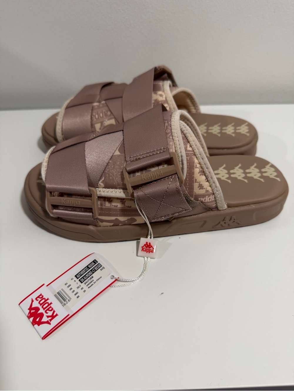 Kappa Taupe Slide Sandals with Adjustable Straps